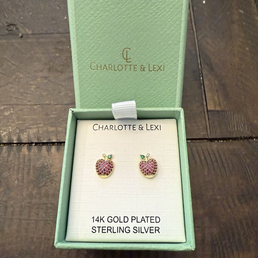 Charlotte & Lexi 14k Gold Plated Sterling Silver Apple Earrings Teacher Gift New